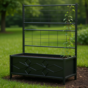 Jardinière extérieure noire 35,4 x 15,7 x 47,2 po en acier galvanisé, potager surélevé avec treillis pour plantes grimpantes - Product Image 2