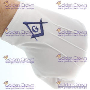 Gants de Regalia maçonnique franc-maçon de haute qualité en coton avec Sq & CG bleu | Fournisseur de gants de parade maçonnique Regalia - Product Image 4