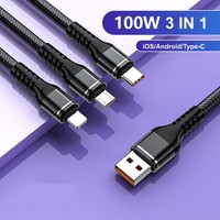 Nouveauté - Câble USB 3 en 1 à charge rapide 6A PD - Conducteur en cuivre pur - Longueur 1,2 m - Téléphones mobiles IOS Vivo Oppo - Imprimantes - Ordinateurs
