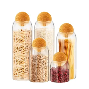 Wholesale Food Tank Storage Glass Jar Cute Ball Candy Jars Clear Coffee Canister Airtight Glass Storage Container with Ball Cork