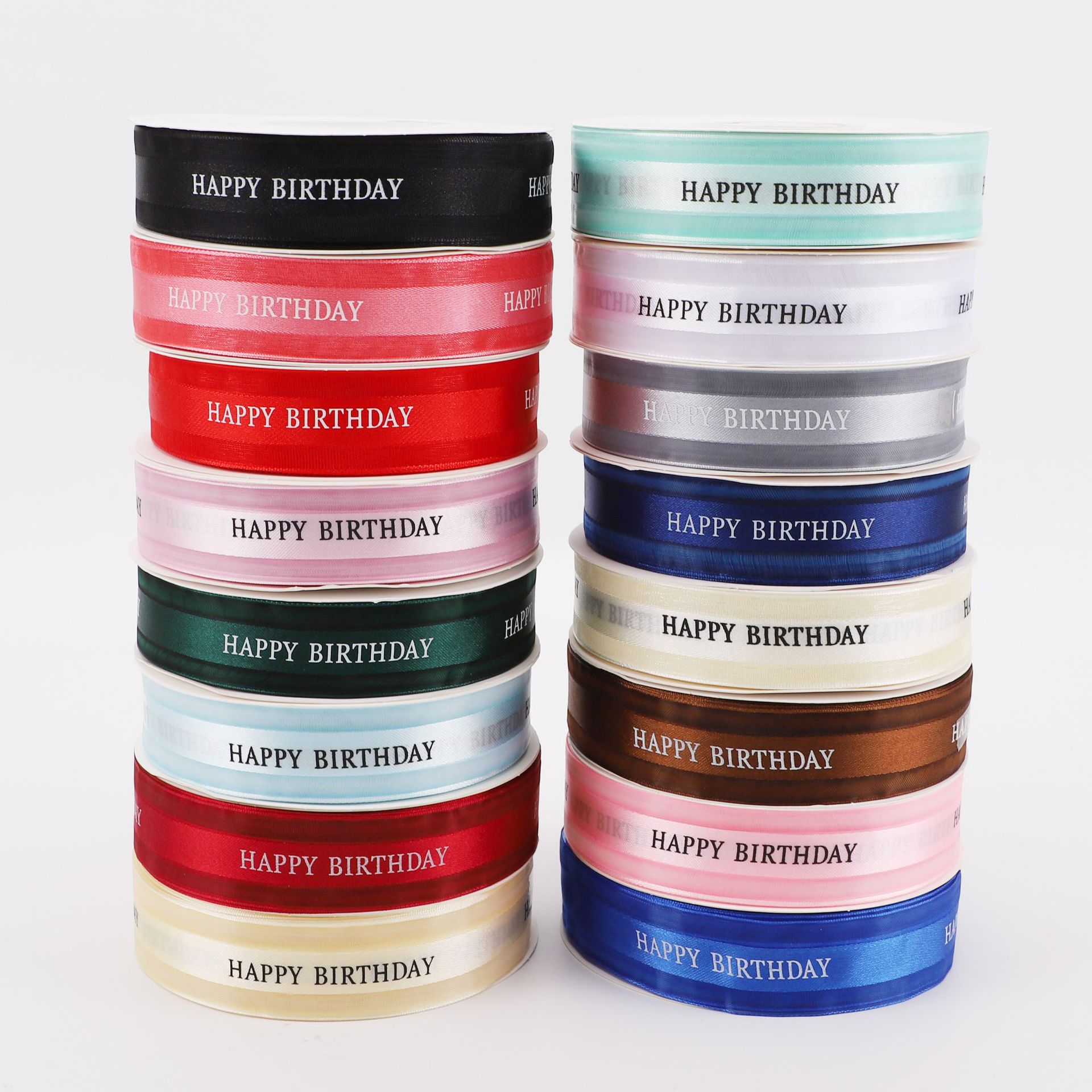 MU Happy Birthday Satin Ribbon with Floral Gift Box Baking Packaging Ribbon Gift Custom Ribbon with logo