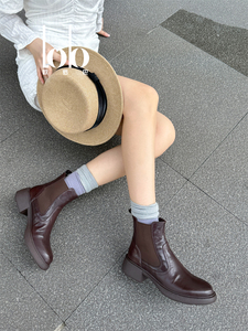 נשים עור אמיתי תחרה-אפ נשים קלאסי chelsey עקבים גבוהים ללא להחליק כל עונות כותנה נושם סגנון קאובוי - Product Image 6