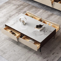 Muebles Modernos Europeos para Sala de Estar, Mueble para TV de Gran Tamaño con Superficie de Piedra, Combinación de Consola, Juego de Mesa de Centro de Lujo, Sólido