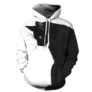 Sweat à capuche ample à manches longues pour couple, en tissu tissé doublé, motif chat noir, grande taille, idéal pour l'été - Product Image 1