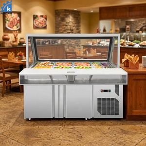 Réfrigérateur commercial en acier inoxydable avec porte à fermeture automatique, ventilateur circulaire ventilé pour refroidissement, comptoir de préparation et de présentation de salades - Product Image 1