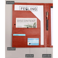 Carpeta Cuaderno Archivo de bolsillo Organizador de negocios A4 PU Carpeta de cartera de cuero Logotipo personalizado Carpeta de archivos de oficina