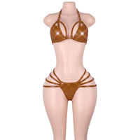 Ensemble de lingerie deux pièces réfléchissant à pois et paillettes, avec soutien-gorge et string à lacets, pour club, serveuse de bouteilles, danseuse adulte et soirées