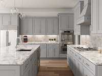 Meubles de cuisine modulaires Shaker gris clair en bois massif avec peinture UV et comptoir stratifié