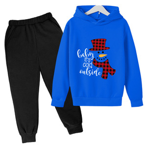Ensemble de sweat-shirts en polaire à capuche pour garçons et filles, motif bonhomme de neige de Noël, matière en fibre de polyester - Product Image 5
