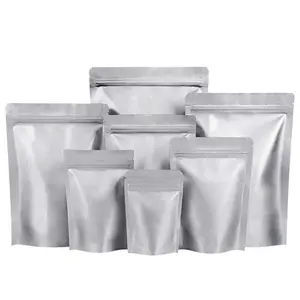 Reine Aluminium Silber Stand Up Beutel Tasche Aluminium folie Reiß verschluss Lebensmittel verpackung Tasche