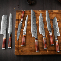 Ensemble de 8 couteaux de cuisine professionnels en acier Damas à 67 couches, couteaux de chef pour couper et cuisiner avec manche en bois Pakka