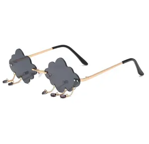 Novelty Colorful Cloud Rimless Sunglasses Trending Wave Glasses Metal Frameless For Daily Party Favor