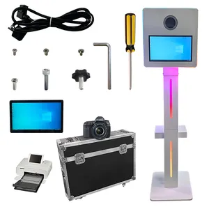 Luz de flash de metal Led portátil pantalla táctil de 15,6 pulgadas DSLR selfie cabina de fotos de belleza carcasa negra con impresora y cámara
