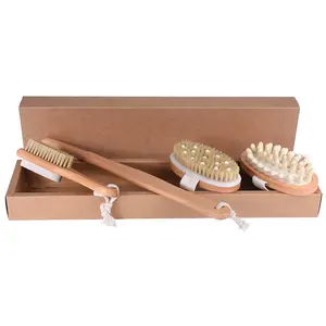 New Arrival 3 Cái Body Brush Set Với Tay Cầm Dài Lông Tự Nhiên Bàn Chải Tắm Cao Su SPA Massage Pumice Đá Bàn Chải