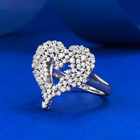 Nouvelle bague en argent sterling 925 en forme de cœur scintillant sertie de zircone cubique