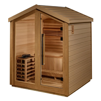 Sauna Hemlock Modern Outdoor Harga Terjangkau untuk 4-6 Orang dengan Atap Runcing untuk Taman, Panel Kontrol Pemanas Kayu/Listrik
