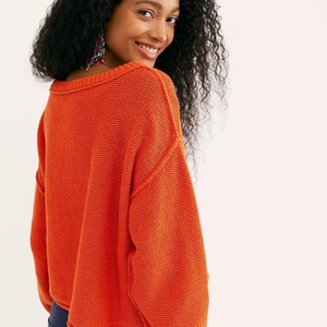 Maglioni autunnali a maniche lunghe a maniche lunghe in <span class=keywords><strong>maglia</strong></span> lavorata a <span class=keywords><strong>maglia</strong></span> girocollo <span class=keywords><strong>arancione</strong></span> per <span class=keywords><strong>donna</strong></span> - Product Image 2