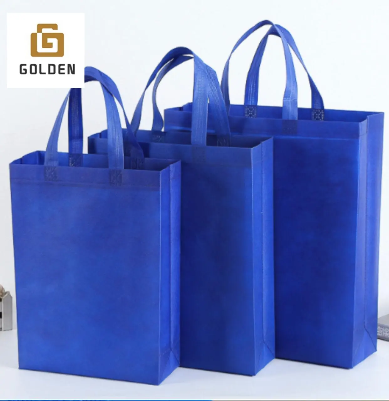 Golden Customized Print Logo Ecological Promotional Pp Fabrics Heat Seal Eco-friendly Tote Grocery T-shirt Nonwoven Shopping Bag