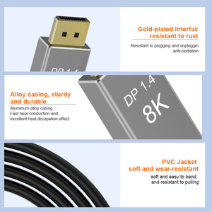 Cable convertidor adaptador personalizado tipo C macho DP macho 1M 2M 3M 32,4 Gbps aleación de aluminio 8K Cable USB chaqueta de PVC Audio Video - Product Image 4