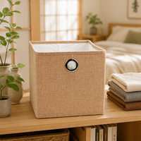 Cube de rangement en tissu 25x25x25cm, panier tissé beige avec poignée à œillets métalliques, organisateur décoratif pour placard, étagère, chambre