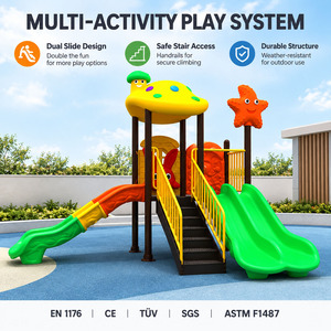 Équipement de terrain de jeux extérieur sur le thème des champignons avec plusieurs toboggans pour projets communautaires de maternelle et d'école préscolaire - Product Image 2