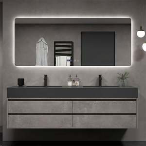Customized High Quality Bathroom Cabinet with <b>Mirrored</b> Top Door <b>Panel</b> Including Countertop and Ceramic Basin - Product Image 3