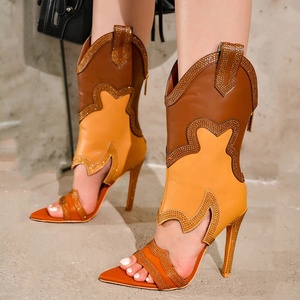 Colors Autumn Breathable Peep Toe High Heels Short <b>Boots</b> Back Zipper Ankle Women Stiletto Sandals Denim Shoes - Product Image 2