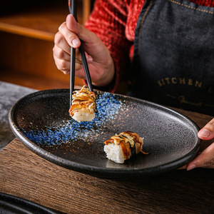 Vajillas de Cerámica Rústica Retro Marrón para Restaurante Japonés, Platos Irregulares para Hotel, Vajilla para Cena - Product Image 2