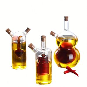 Utensilios de Cocina, Botella para Salsa de Soya y Vinagre 2 en 1, Dispensador de Aceite de Oliva y Vinagre de Vidrio Transparente con Tapones de Corcho - Product Image 3