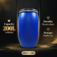 Fût en plastique HDPE bleu de 60 L à ouverture large avec couvercle à anneau de verrouillage pour le stockage de produits chimiques (liquides/solides)