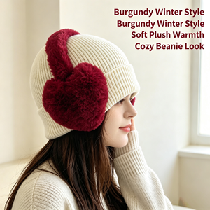 Ensemble bonnet tricoté et <span class=keywords><strong>cache</strong></span>-<span class=keywords><strong>oreilles</strong></span> en forme de cœur <span class=keywords><strong>pour</strong></span> femme, super doux, 100 % polyester, en peluche, <span class=keywords><strong>pour</strong></span> l'hiver, décorations mignonnes <span class=keywords><strong>pour</strong></span> la Saint-Valentin, protection contre le froid - Product Image 2