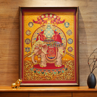Décoration Murale Artisanale Classique en Laiton et Bois, Motif Éléphant et Vase, Symbole de Paix Auspicieux, pour Bureau et Étude, à Fixation par Mortaise et Tenon