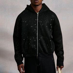 Sweat à capuche zippé imprimé strass pour hommes et femmes, pull décontracté doux avec poches avant et capuche réglable - Product Image 3