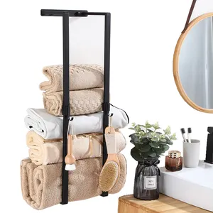 Porte-serviettes de salle de bain mural noir mat porte-serviettes en acier inoxydable avec crochet porte-serviettes de salle de bain
