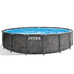 Intex 26742 15ft X 48in โครงเหล็กเกรย์วู้ดกลางแจ้งเหนือพื้นดินชุดสระว่ายน้ำพร้อมฝาครอบบันไดและปั๊ม