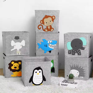 Boîte de rangement pliable pour enfants en forme de cube, avec couvercle à motif d'animaux de dessin animé, bacs à jouets pour la crèche, en tissu feutré, pour le rangement domestique, panier de rangement pour vêtements - Product Image 1