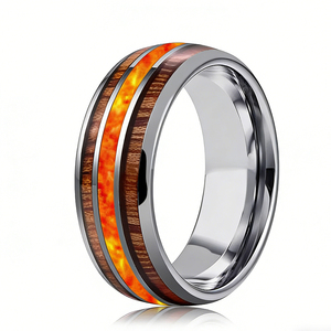 Bague de fiançailles et de mariage en tungstène plaqué argent 8 mm avec incrustation d'opale de feu, confortable pour hommes et femmes, style romantique et tendance - Product Image 1