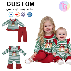 Tenues de Noël brodées rennes pour petites filles, barboteuses à volants pour bébés, vêtements décontractés pour nouveau-nés, assortis pour frères et sœurs - Product Image 1