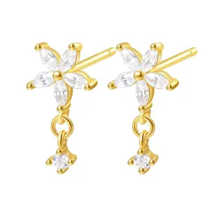 Gemnel women jewelry 925 silver fashion 18k gold plated mini stud earrings diamond flower earrings