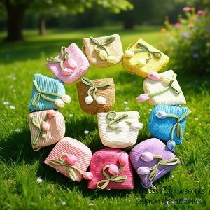 Tulip Straw Woven Bag 12x14cm <b>Small</b> Crossbody <b>Purse</b> For Women Fashion Summer Accessory - Product Image 3