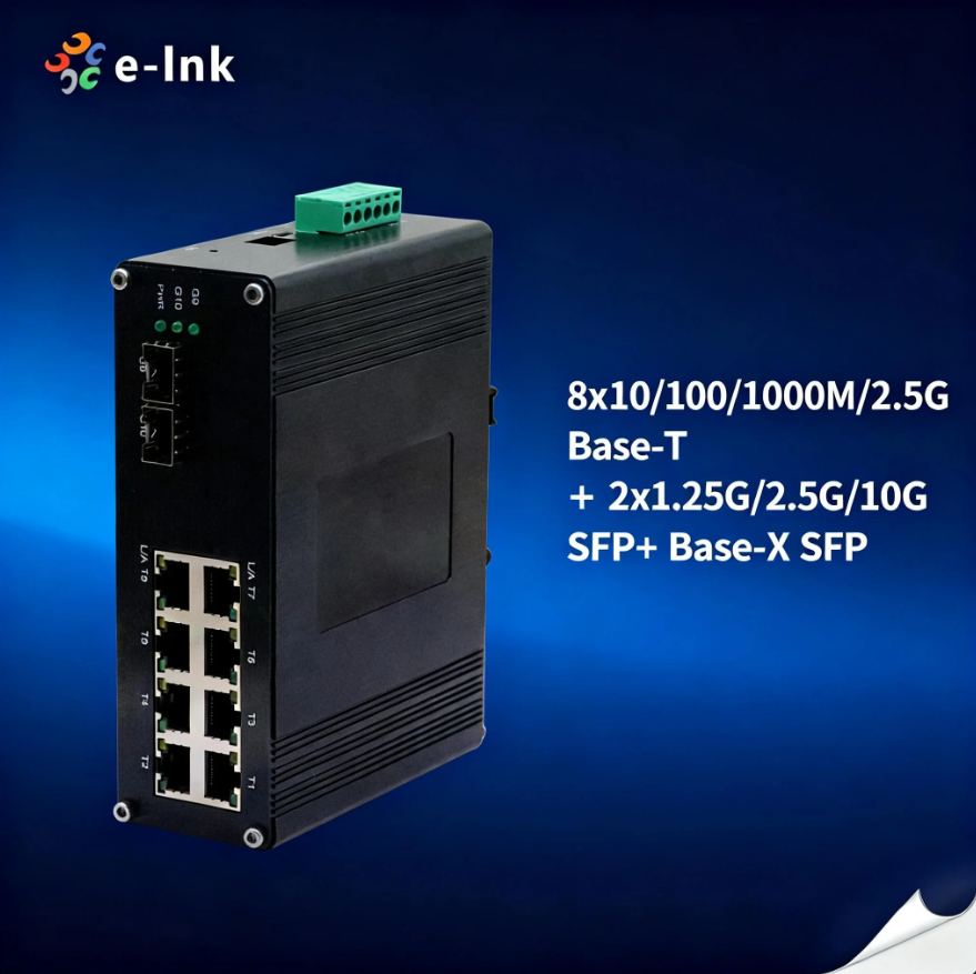 Rugged Industrial Managed Managed Switch 8-Port 2.5G 2-Port Multi-Rate SFP+ IP40 Metal USB-C Management