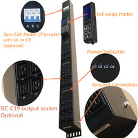 GWGJ 0U Équipement de distribution d'énergie 63A 12 voies Connecteur de prise C19 Compteur intelligent/électrique Bloc multiprise central ATA PDU Noir
