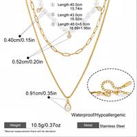 Ensemble de colliers superposés en acier inoxydable plaqué or, avec perles et pendentif en zircon cubique, pour femmes