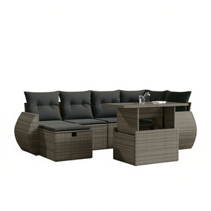 Ensemble de canapés de jardin gris, meubles en rotin d'extérieur, coussins imperméables, design contemporain - Product Image 1