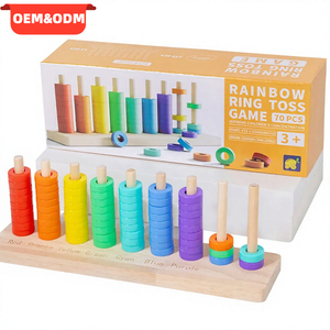 Set Personalizzato Montessori in Legno con Anelli Arcobaleno, <span class=keywords><strong>Gioco</strong></span> di Abbinamento Colori e Impilamento, Giocattoli Educativi per l'Apprendimento Precoce dei Bambini - Product Image 1