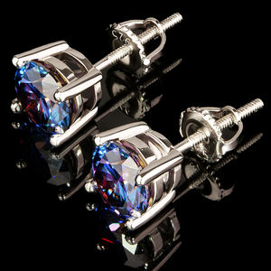 Boucles d'oreilles Hip Hop en argent sterling 925, testées au diamant, moissanite VVS taille brillant 5mm 6.5mm, violet/blanc/doré - Product Image 1