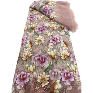 NI.AI Hermosas flores bordadas Perlas Malla Encaje Encantador vestido Tela Lentejuelas y cuentas Encaje para boda - Product Image 1