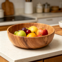 Ensemble de saladier et assiette en bois d'acacia écologique de haute qualité avec bol rond pour mélanger les soupes, idéal pour la maison