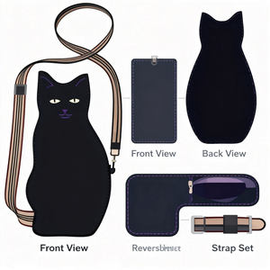 Sac bandoulière personnalisé en forme de chat noir, sac à main fantaisie en cuir PU brodé pour femmes - Product Image 1