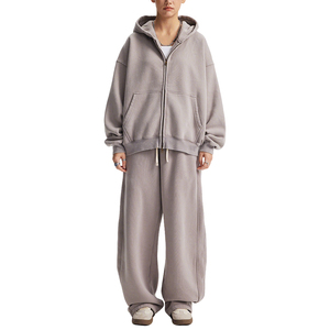 Ensemble de survêtement pour <span class=keywords><strong>femme</strong></span> personnalisé, en polaire d'hiver 370G, coupe ample, avec veste zippée à capuche, effet délavé et teint à la cire, style sport décontracté, vente en gros - Product Image 3